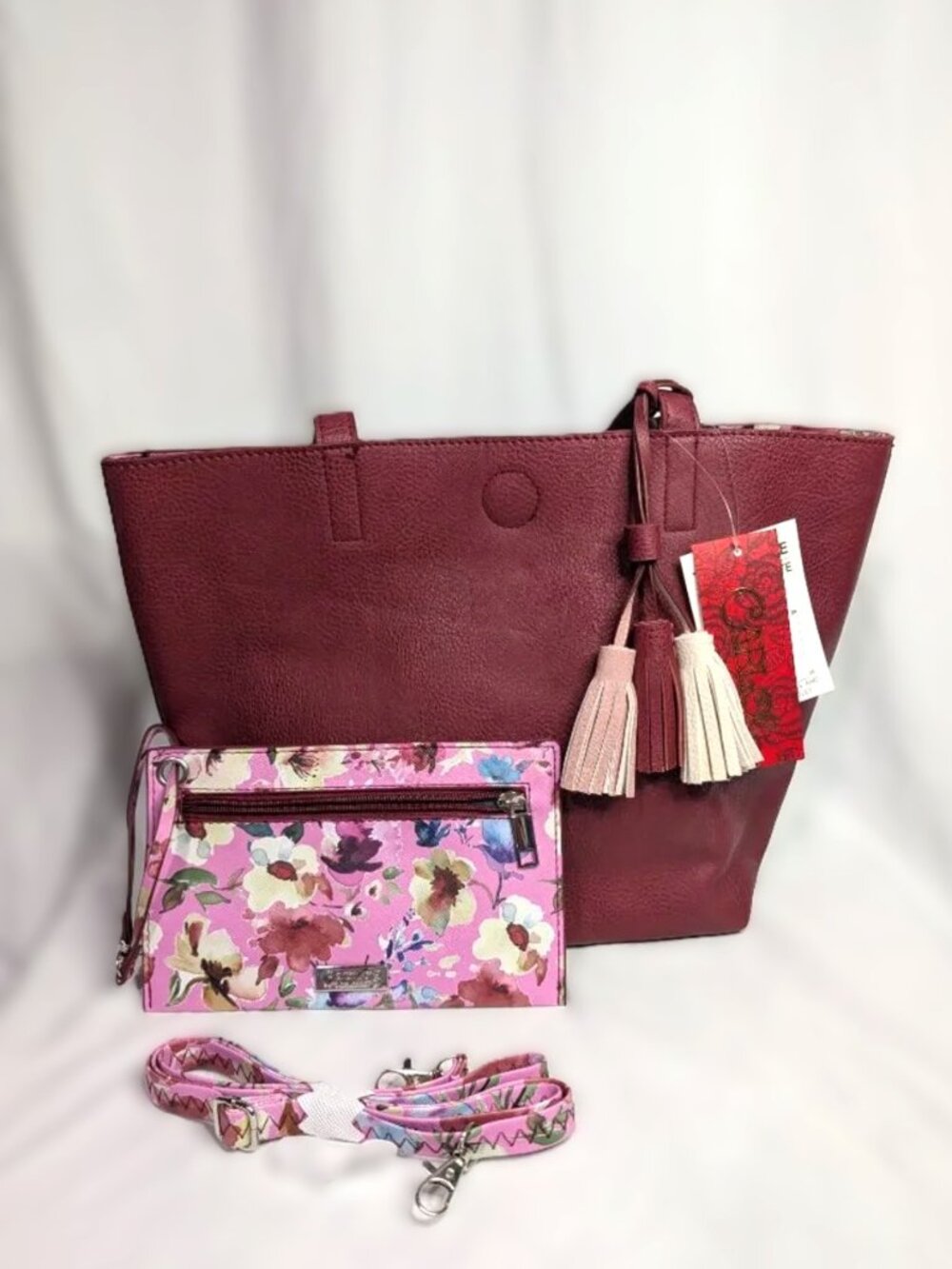 NWT Carlos by Carlos Santana Reversible Tote Floral Shoulder Bag Wristlet